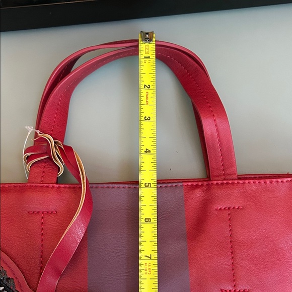 Saks Fifth Avenue Red and Burgundy Tote with Zebra Charm - Picture 11 of 11